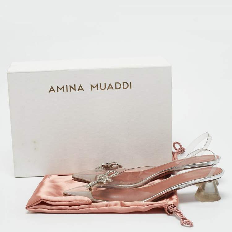 مملوكة مسبقًا Amina Muaddi Transparent PVC Rosie Slingback Pumps Size 39