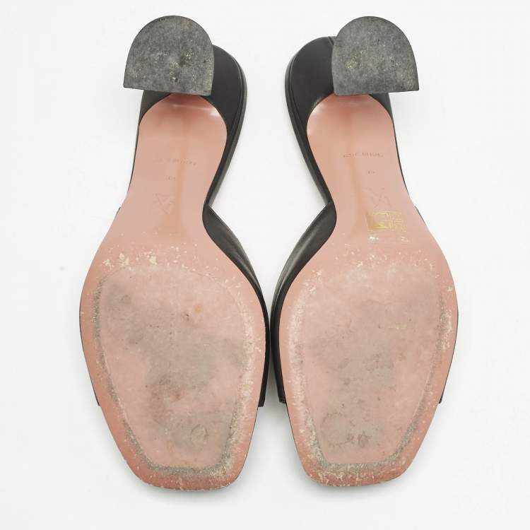 مملوكة مسبقًا Amina Muaddi Black Leather Lupita Slide Sandals Size 39