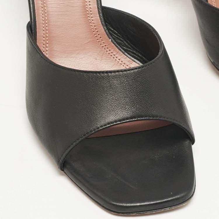 مملوكة مسبقًا Amina Muaddi Black Leather Lupita Slide Sandals Size 39
