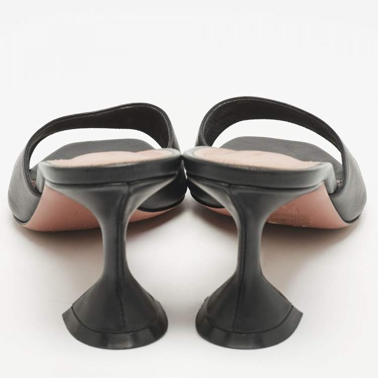 مملوكة مسبقًا Amina Muaddi Black Leather Lupita Slide Sandals Size 39