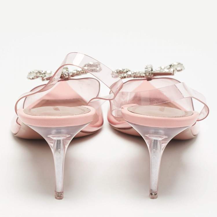Pre Owned Amina Muaddi Light Pink PVC Rosie Crystal Embellished Slingback Pumps Size 38.5