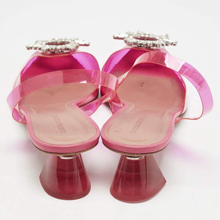 Pre Owned Amina Muaddi Pink PVC Begum Crystal Embellished Slingback Pumps Size 41