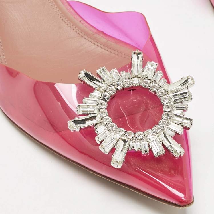 Pre Owned Amina Muaddi Pink PVC Begum Crystal Embellished Slingback Pumps Size 41