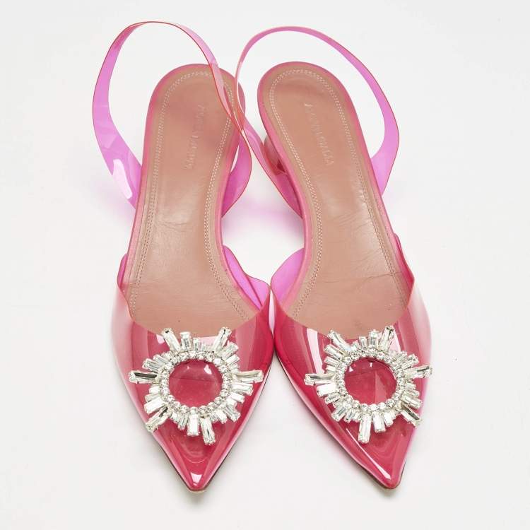 Pre Owned Amina Muaddi Pink PVC Begum Crystal Embellished Slingback Pumps Size 41