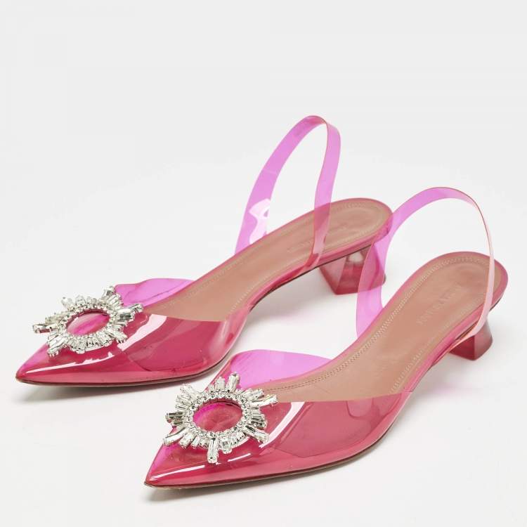 Pre Owned Amina Muaddi Pink PVC Begum Crystal Embellished Slingback Pumps Size 41