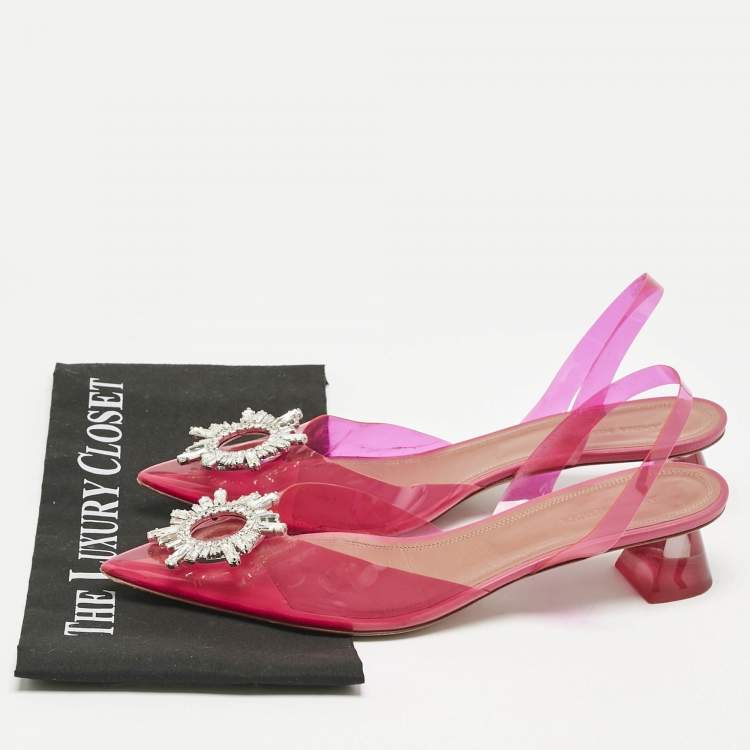 Pre Owned Amina Muaddi Pink PVC Begum Crystal Embellished Slingback Pumps Size 41