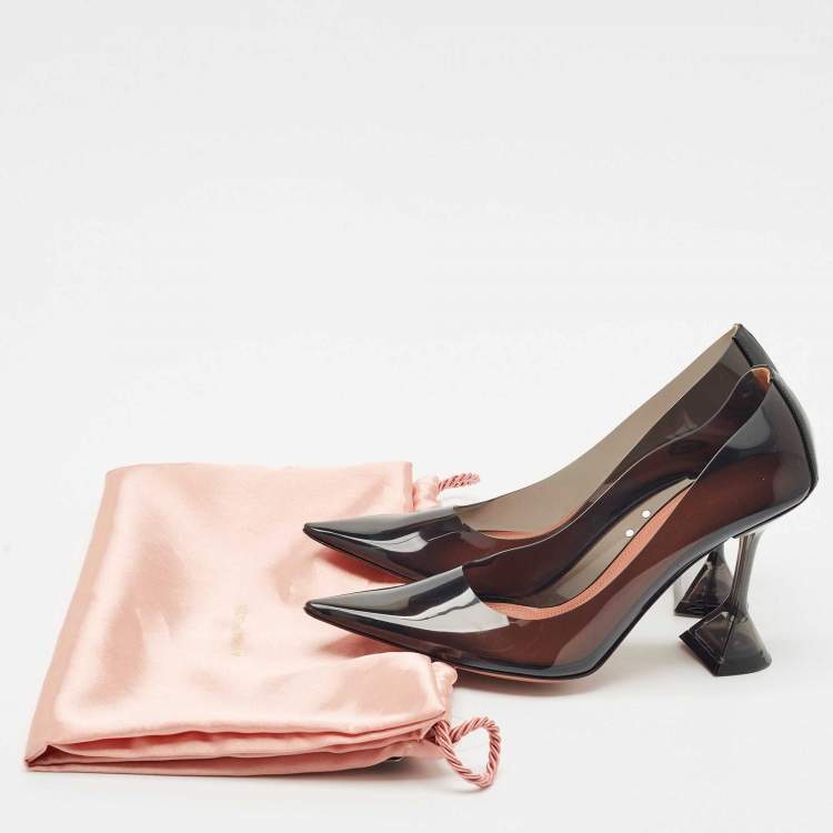 Pre Owned Amina Muaddi Black PVC Ami Pointed Toe Pumps Size 38
