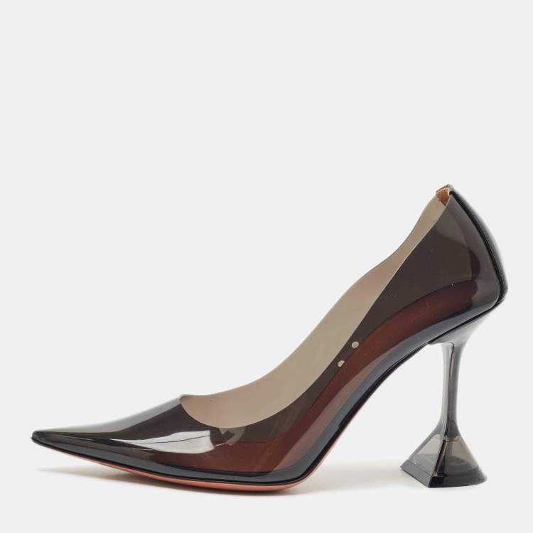 Pre Owned Amina Muaddi Black PVC Ami Pointed Toe Pumps Size 38