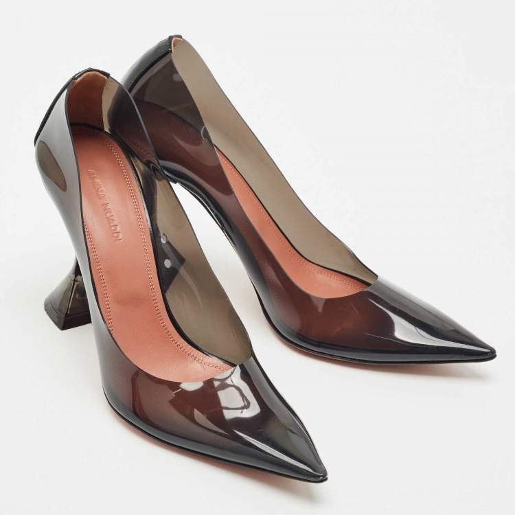 Pre Owned Amina Muaddi Black PVC Ami Pointed Toe Pumps Size 38
