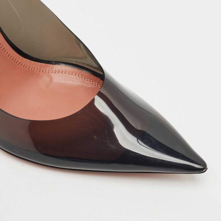 Pre Owned Amina Muaddi Black PVC Ami Pointed Toe Pumps Size 38