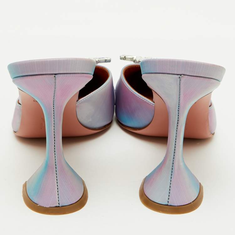Pre Owned Amina Muaddi Purple Iridescent PVC Begum Crystal Embellished Mules Size 38