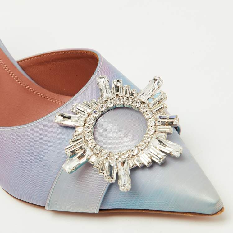 Pre Owned Amina Muaddi Purple Iridescent PVC Begum Crystal Embellished Mules Size 38
