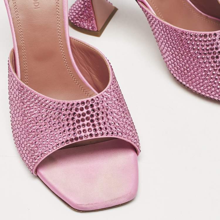 Pre Owned Amina Muaddi Pink Satin lupita Slide Sandals Size 39