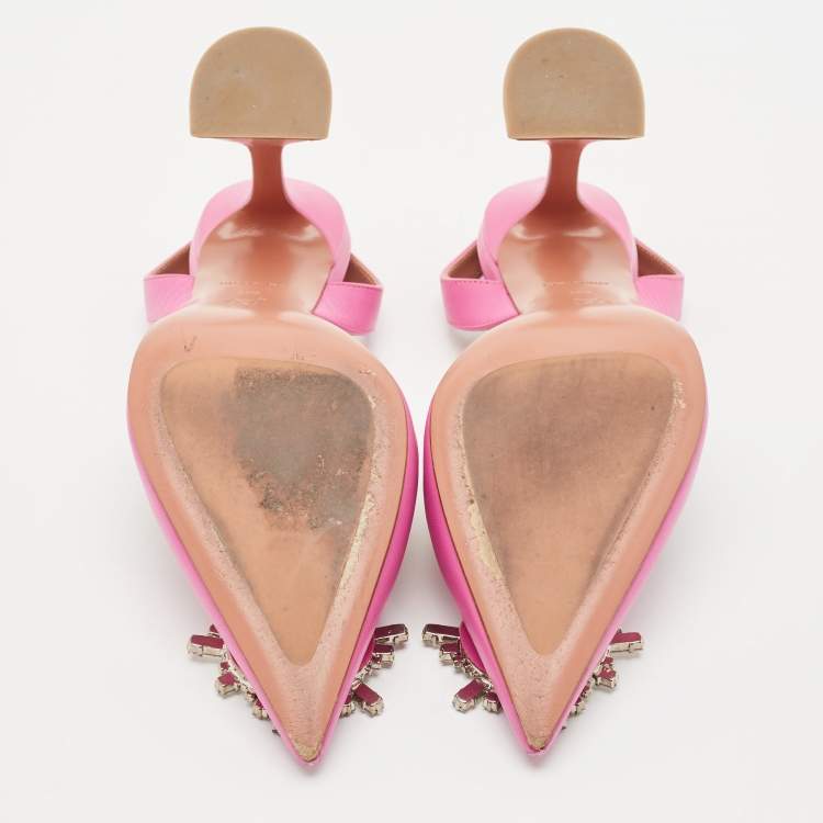 Pre Owned Amina Muaddi Pink Leather Begum Slingback Pumps Size 38.5