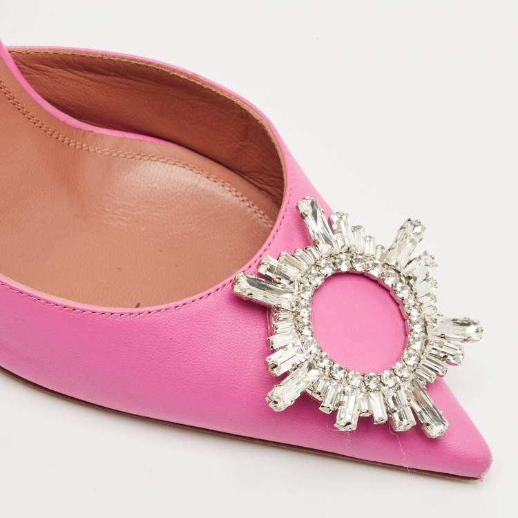 Pre Owned Amina Muaddi Pink Leather Begum Slingback Pumps Size 38.5
