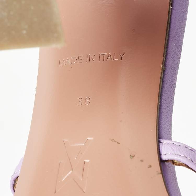 Pre Owned Amina Muaddi Lavender Leather Lily Slide Sandals Size 38