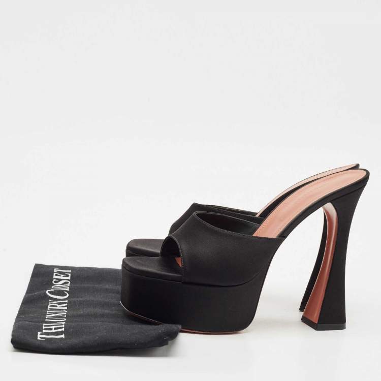 Pre Owned Amina Muaddi Black Satin Dalida Platform Sandals Size 39