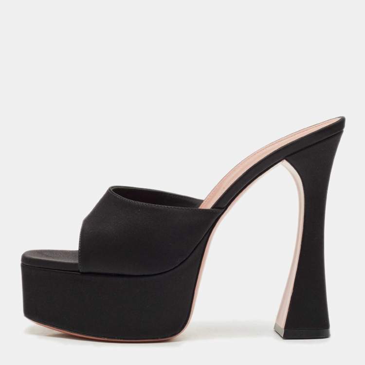 Pre Owned Amina Muaddi Black Satin Dalida Platform Sandals Size 39