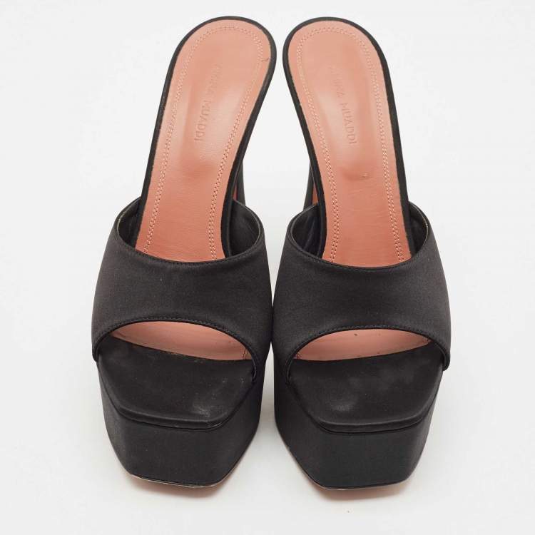 Pre Owned Amina Muaddi Black Satin Dalida Platform Sandals Size 39
