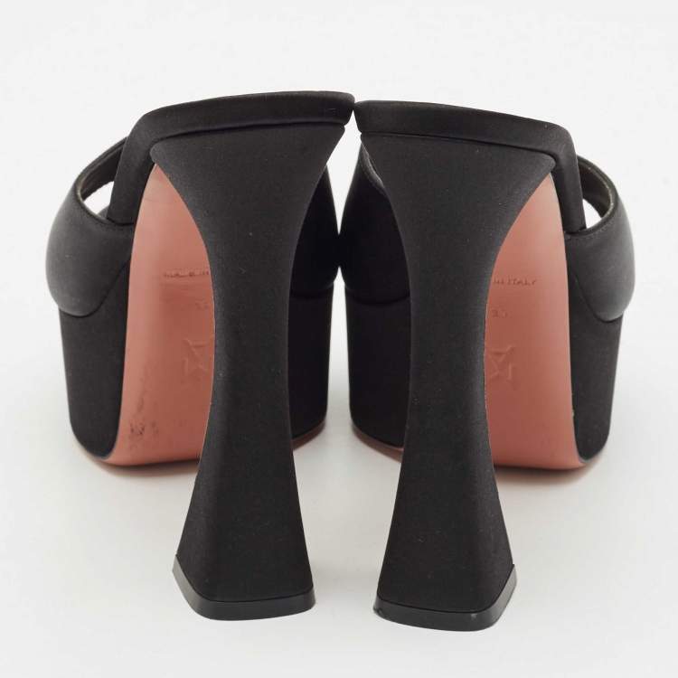 Pre Owned Amina Muaddi Black Satin Dalida Platform Sandals Size 39