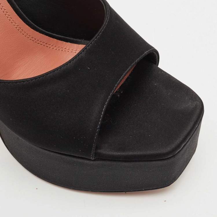Pre Owned Amina Muaddi Black Satin Dalida Platform Sandals Size 39