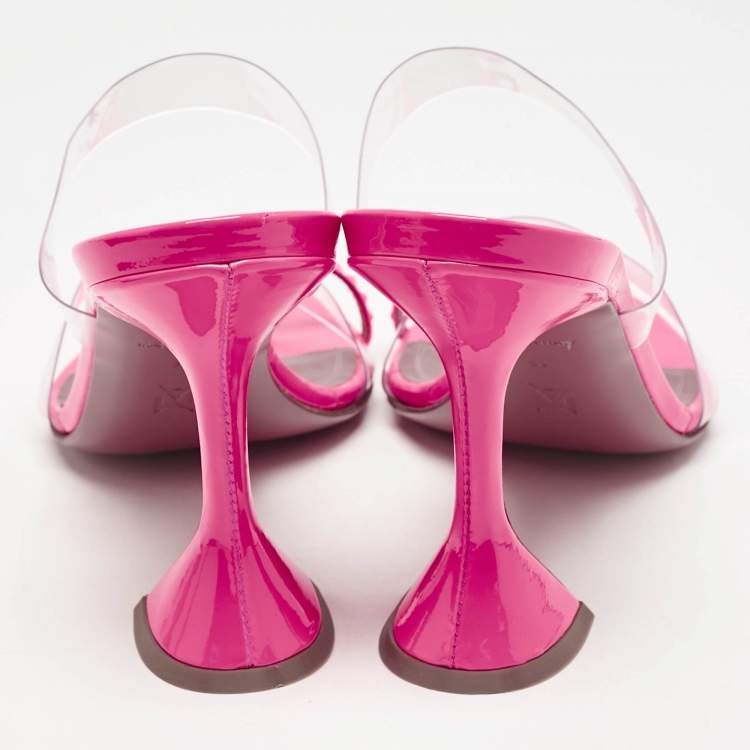 مملوكة مسبقًا Amina Muaddi Pink Patent Leather and PVC Sami Slide Sandals Size 39