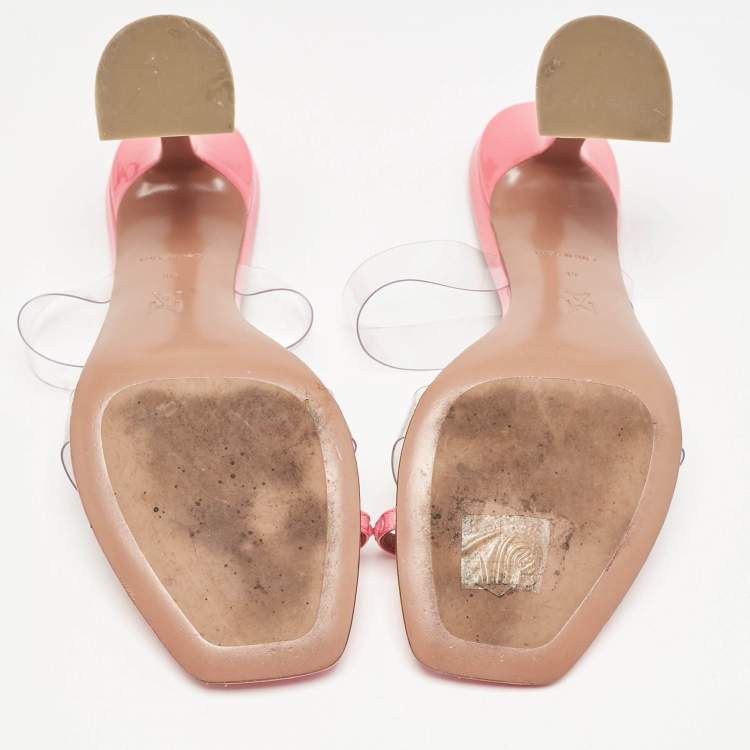 مملوكة مسبقًا Amina Muaddi Pink Patent Leather and PVC Sami Slide Sandals Size 39