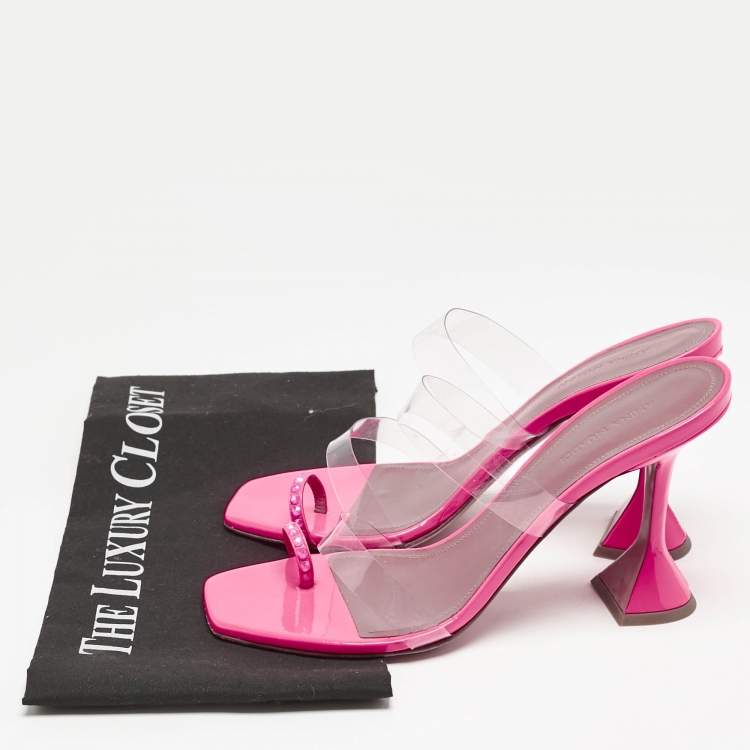 مملوكة مسبقًا Amina Muaddi Pink Patent Leather and PVC Sami Slide Sandals Size 39