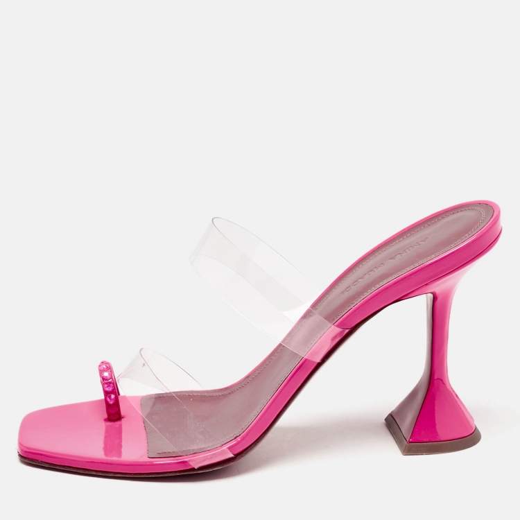مملوكة مسبقًا Amina Muaddi Pink Patent Leather and PVC Sami Slide Sandals Size 39