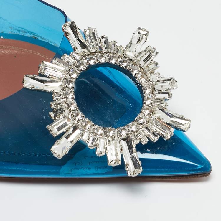 Pre Owned Amina Muaddi Blue PVC and Leather Begum Pumps Size 37