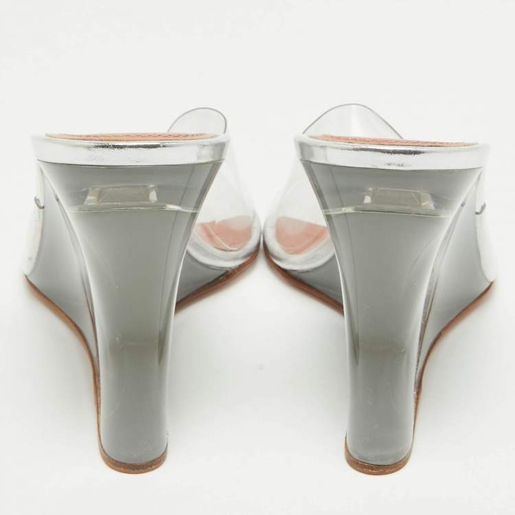 Pre Owned Amina Muaddi Transparent PVC Lupita Wedge Sandals Size 37