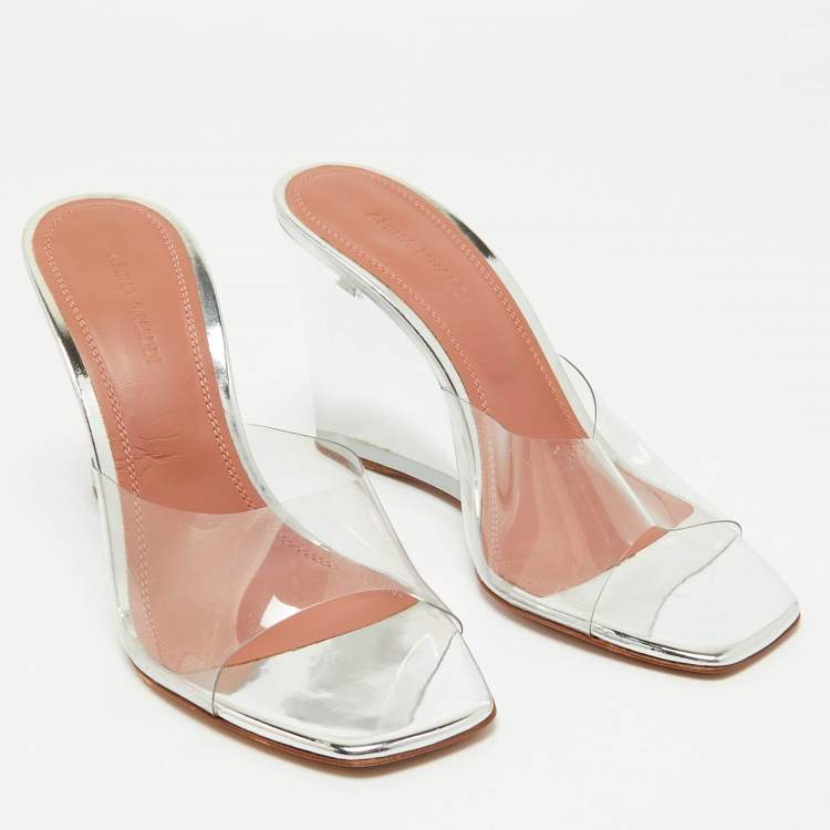 Pre Owned Amina Muaddi Transparent PVC Lupita Wedge Sandals Size 37