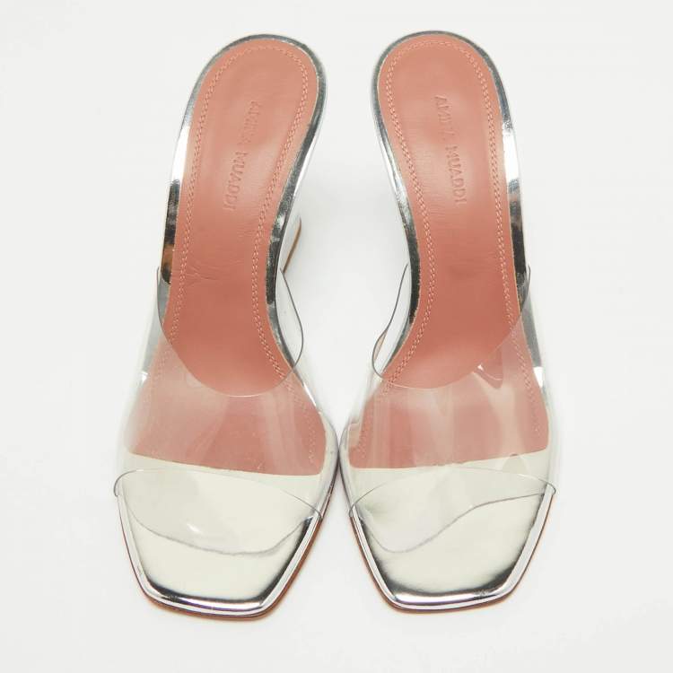Pre Owned Amina Muaddi Transparent PVC Lupita Wedge Sandals Size 37