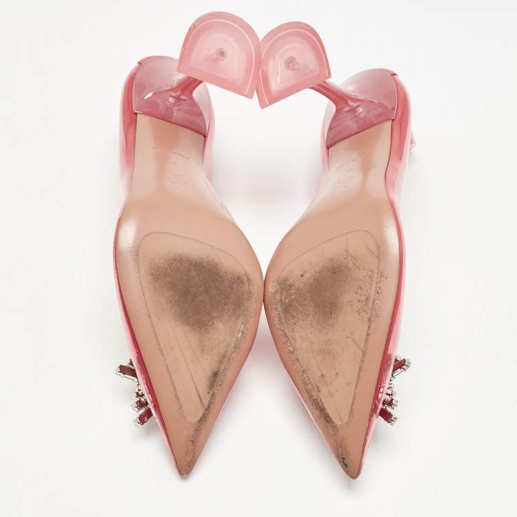 Pre Owned Amina Muaddi Pink PVC Begum Crystal Embellished Pointed Toe Pumps Size 37