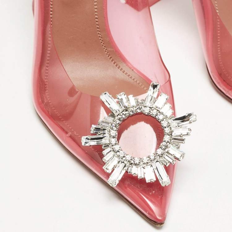 Pre Owned Amina Muaddi Pink PVC Begum Crystal Embellished Pointed Toe Pumps Size 37