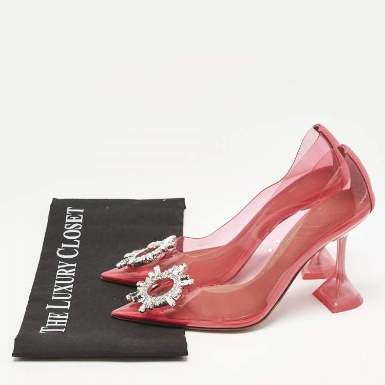 Pre Owned Amina Muaddi Pink PVC Begum Crystal Embellished Pointed Toe Pumps Size 37