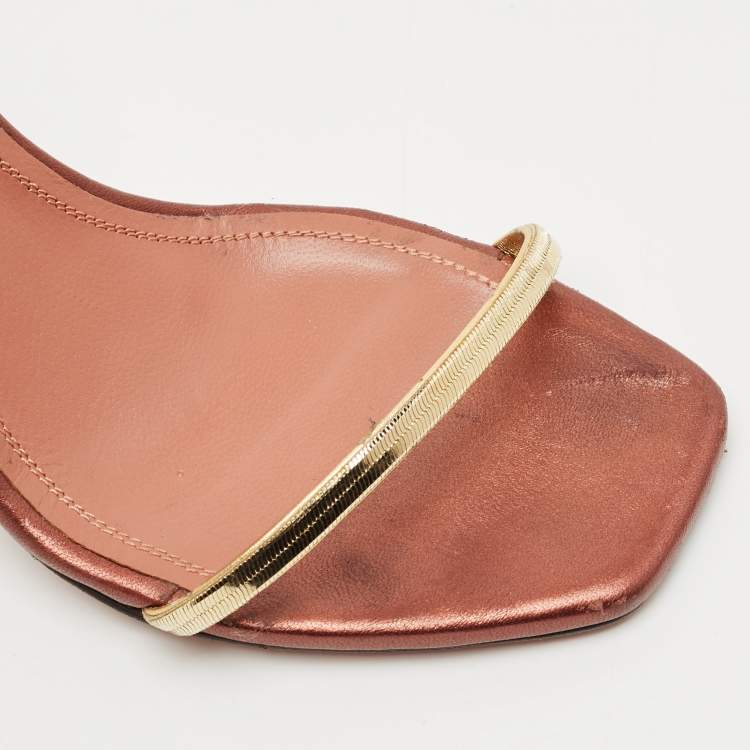 مملوكة مسبقًا Amina Muaddi Pink/Gold  Leather Gid Ankle Strap Sandals Size 36