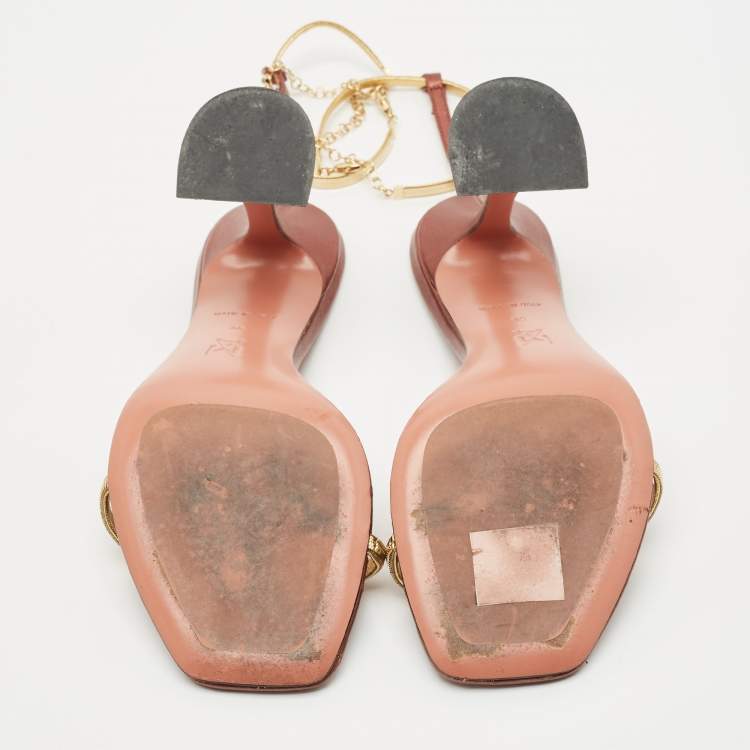 مملوكة مسبقًا Amina Muaddi Pink/Gold  Leather Gid Ankle Strap Sandals Size 36