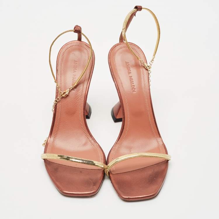 مملوكة مسبقًا Amina Muaddi Pink/Gold  Leather Gid Ankle Strap Sandals Size 36