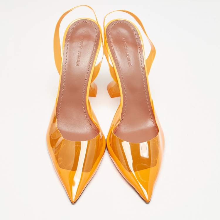 Pre Owned Amina Muaddi Orange PVC Rosie Slingback Pumps Size 41