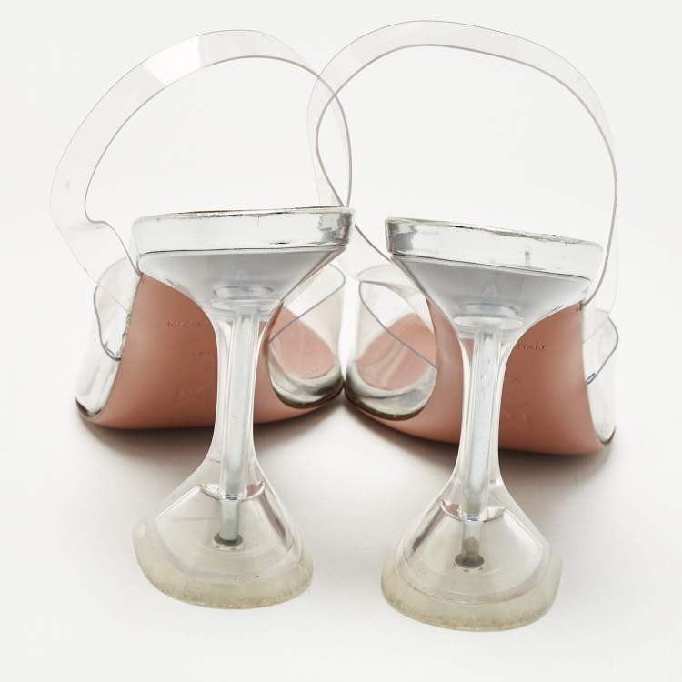 Pre Owned Amina Muaddi Transparent PVC Holli Glass Slingback Pumps Size 35.5