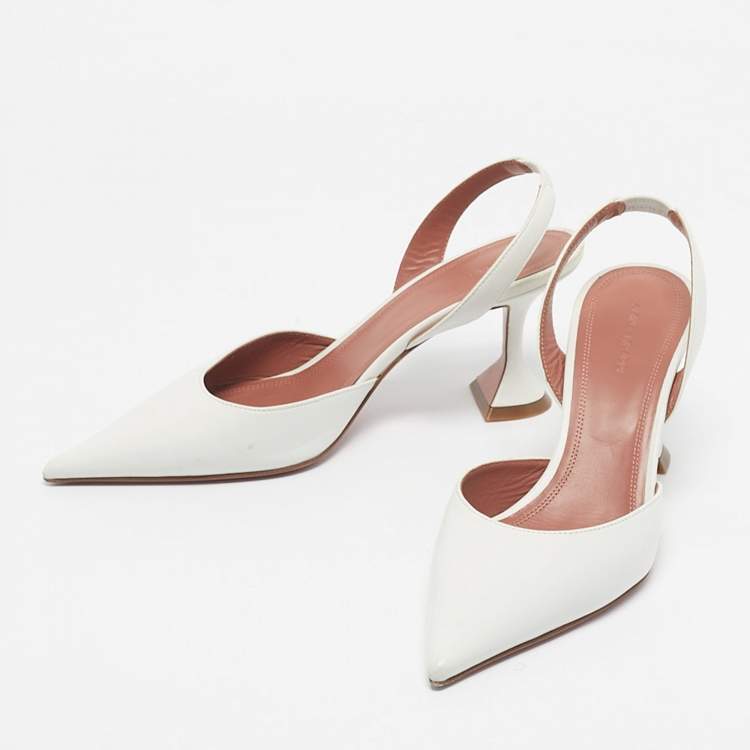Pre Owned Amina Muaddi White Leather Rosie Slingback Pumps Size 41