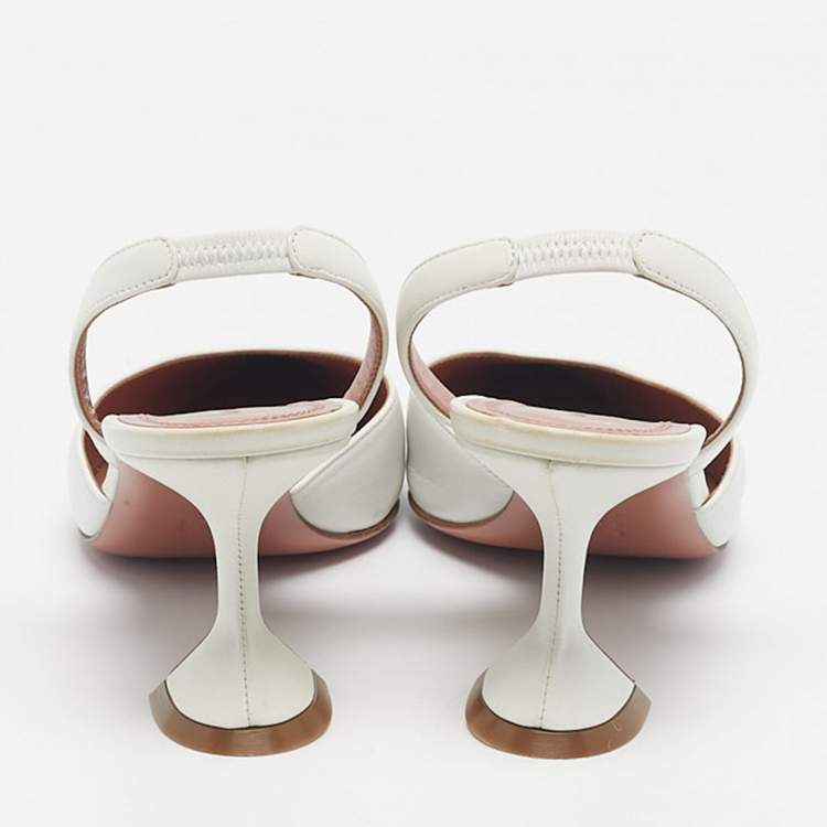 Pre Owned Amina Muaddi White Leather Rosie Slingback Pumps Size 41