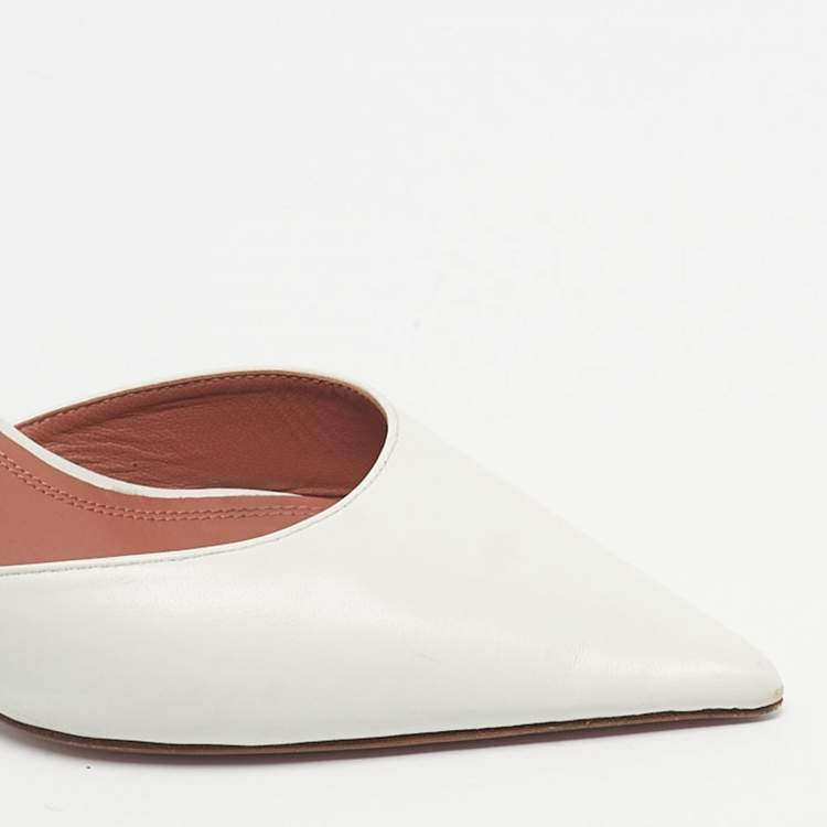 Pre Owned Amina Muaddi White Leather Rosie Slingback Pumps Size 41