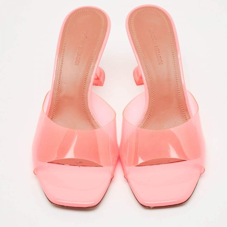 Pre Owned Amina Muaddi Pink PVC Lupita Slide Sandals Size 38
