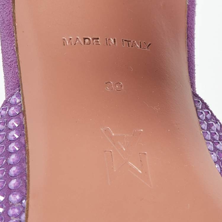 Pre Owned Amina Muaddi Black Suede Lupita Crystal Embellished Slide Sandals Size 39