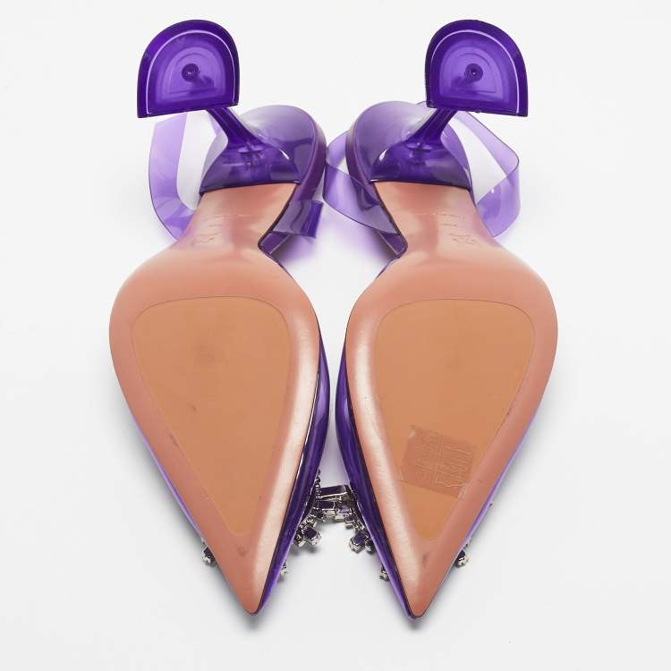 Pre Owned Amina Muaddi Purple PVC Begum Slingback Pumps Size 39.5
