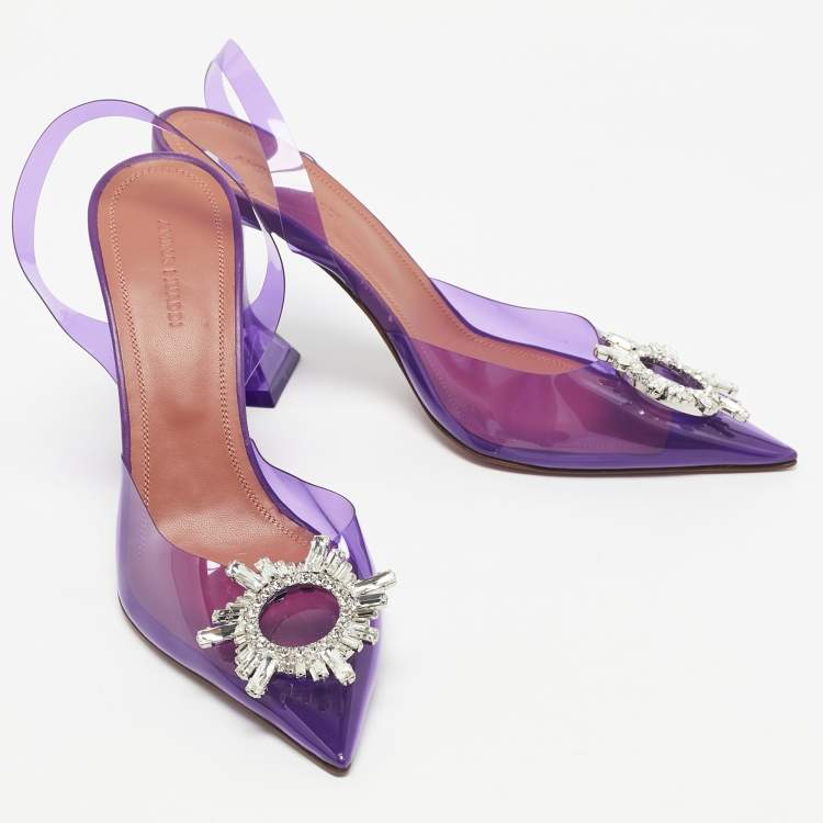 Pre Owned Amina Muaddi Purple PVC Begum Slingback Pumps Size 39.5