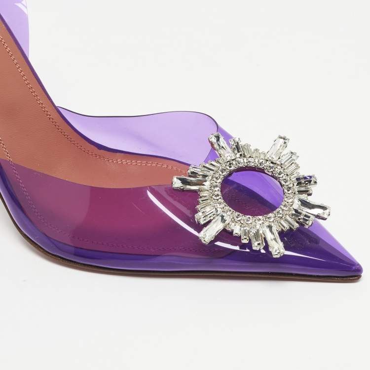 Pre Owned Amina Muaddi Purple PVC Begum Slingback Pumps Size 39.5