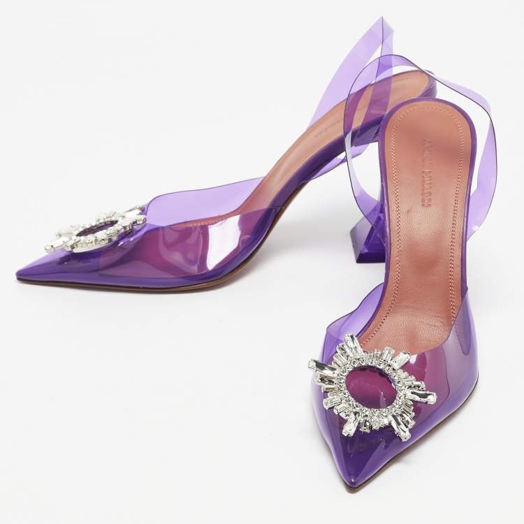 Pre Owned Amina Muaddi Purple PVC Begum Slingback Pumps Size 39.5